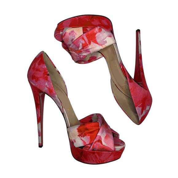 Christian Louboutin Volpi 150 Popi Heel Pink Peep Toe Fabric Pump EU 38.5 US 8.5 - Picture 3 of 10